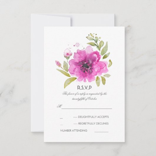 Waterverf Flowers Wedding RSVP Kaart (Voorkant)