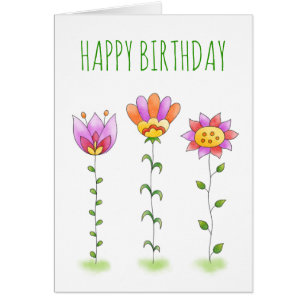 Waterverf Flowers Whimsical Happy Birthday Kaart