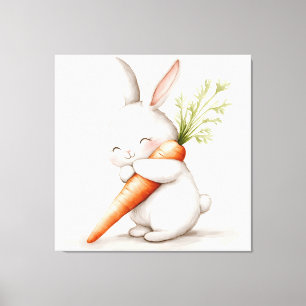 Waterverf Fluffy Bunny Carrot Love Canvas Afdruk