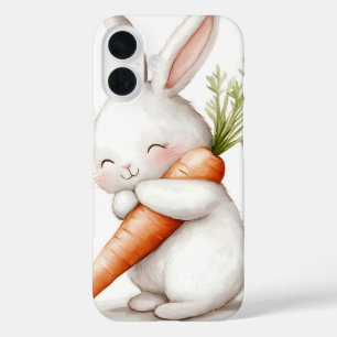 Waterverf Fluffy Bunny Carrot Love iPhone 16 Hoesje
