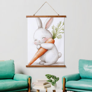 Waterverf Fluffy Bunny Carrot Love Hangend Wandkleed
