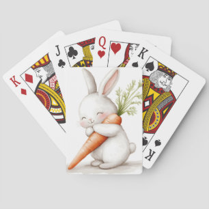Waterverf Fluffy Bunny Carrot Love Pokerkaarten