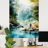 Waterverf Fly Fishing Poster - Geviste kunst (Thuiskantoor)