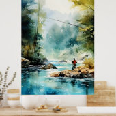 Waterverf Fly Fishing Poster - Geviste kunst (Keuken)