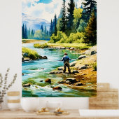 Waterverf Fly Fishing Poster - Geviste kunst (Keuken)