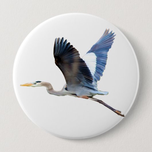 Waterverf Flying Blue Heron Ronde Button 4,0 Cm (Voorkant)