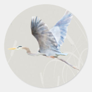 Waterverf Flying Blue Heron Ronde Sticker