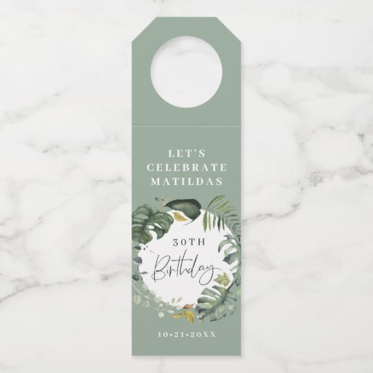 Waterverf foliage 30e verjaardag decor flessenhanger (Voorkant)