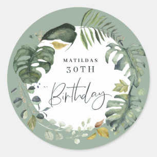 Waterverf foliage 30e verjaardagsfeest ronde sticker