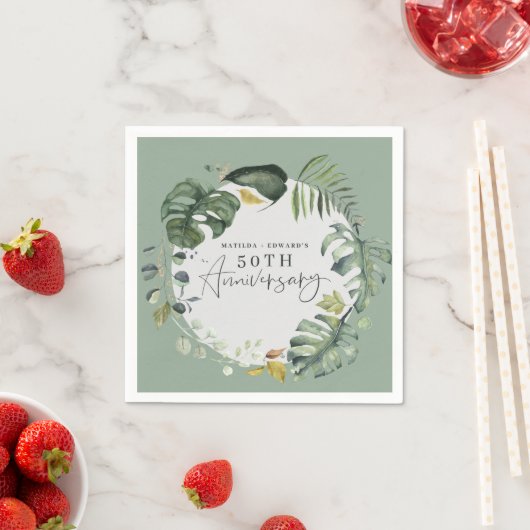 Waterverf foliage 50e bruiloft servet (Insitu)