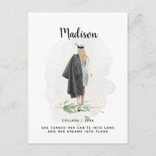 Waterverf Foliage Afstuderen Girl Aankondiging Briefkaart