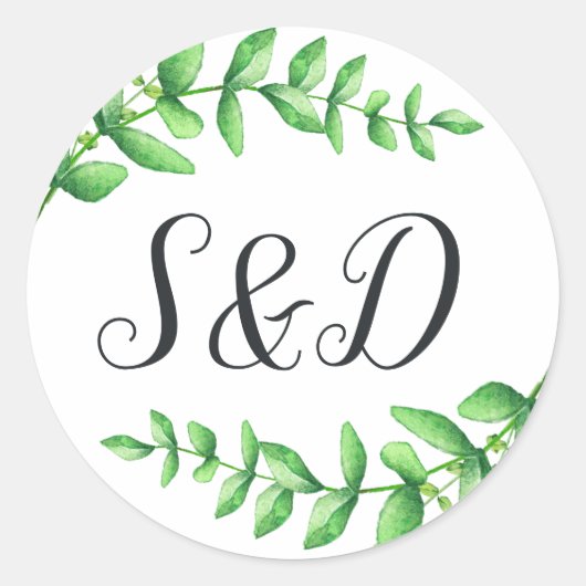 Waterverf Foliage Bruiloft Monogram Sticker (Voorkant)
