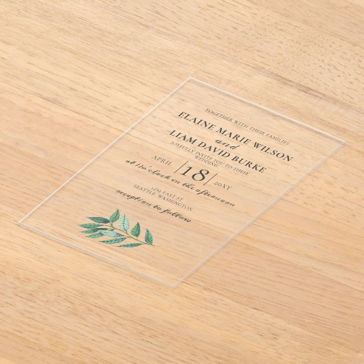Waterverf Foliage Greenery Wedding Acryl Uitnodigingen (Laagn)