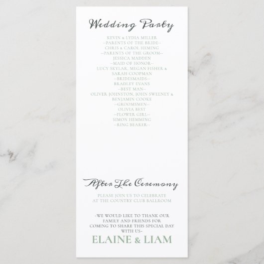 Waterverf Foliage Greenery Wedding Programs Programma (Achterkant)