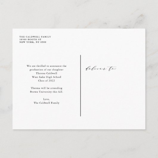 Waterverf Foliage Horizontale Foto Afstuderen Aankondigingskaart (Achterkant)