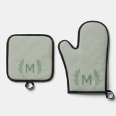 Waterverf Foliage Monogram Modern Girly Custom Ovenwant & Pannenlap Set (Voorkant)