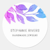 Waterverf Foliage Paarse Sieraden Maker Ronde Sticker (Voorkant)