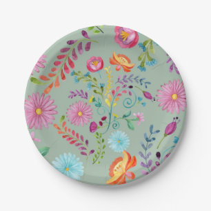 Waterverf Folk Flowers - Papieren Bordje