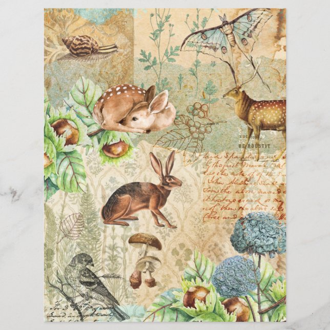 Waterverf Forest Animals Scrapbook Paper (Voorkant)