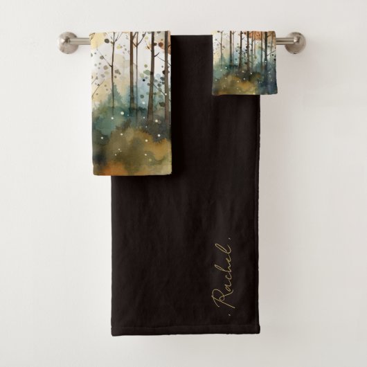 Waterverf Forest Boho Monogram Bad Handdoek (Insitu)
