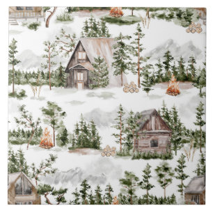 Waterverf Forest Cabin Pattern Tegeltje