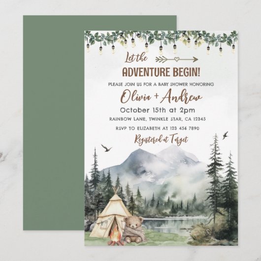 Waterverf Forest Camping Adventure Baby shower Kaart (Voorkant / Achterkant)