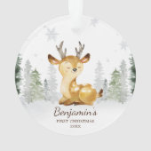Waterverf Forest Deer Baby's Eerste Kerstmis Ornament (achterkant)