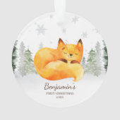 Waterverf Forest Fox Baby's Eerste Kerstmis Ornament (achterkant)