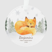Waterverf Forest Fox Baby's Eerste Kerstmis Ornament (voorkant)