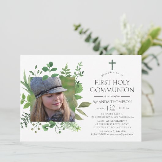 Waterverf Forest Greenery First Heilige Communie Kaart (Staand voorkant)