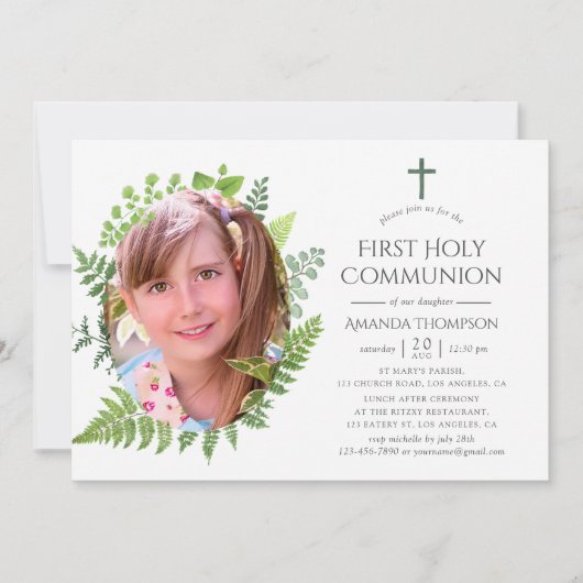 Waterverf Forest Greenery First Heilige Communie Kaart (Voorkant)