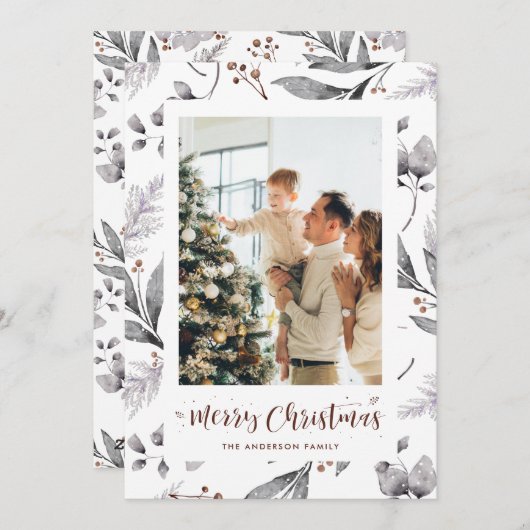 Waterverf Forest Greenery-fotokerstkaarten Feestdagenkaart (Voorkant / Achterkant)