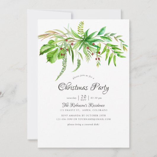 Waterverf Forest Greenery-kerstfeest Kaart (Voorkant)