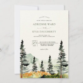 Waterverf Forest Landscape Mountain Wedding Invit Kaart