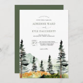 Waterverf Forest Landscape Mountain Wedding Kaart (Voorkant / Achterkant)