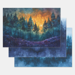 Waterverf Forest mistige dennenbomen ontvlechting Inpakpapier Vel