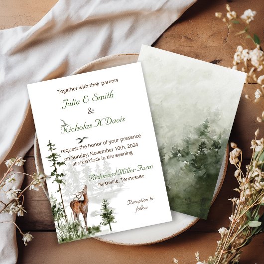 Waterverf Forest Mountain Wedding Invitation Kaart