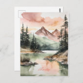 Waterverf Forest Mountains Natuur Briefkaart (Voorkant / Achterkant)