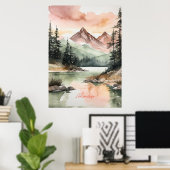 Waterverf Forest Mountains Natuur Poster (Thuiskantoor)