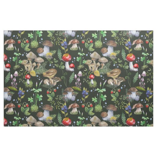 Waterverf Forest Mushrooms Greenery Berry Pattern Stof (Fat Quarter)