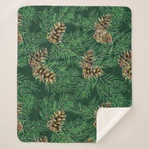 Waterverf Forest Pine Needles Cones Trees Natuur Sherpa Deken