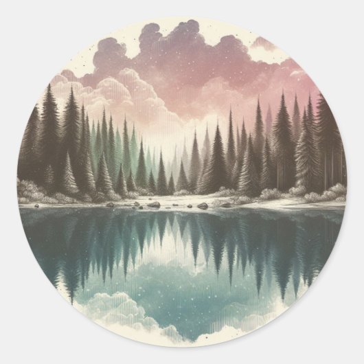 Waterverf Forest Ronde Sticker (Voorkant)