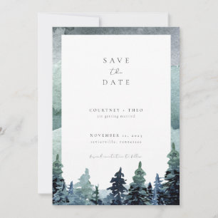 Waterverf Forest Save the Date Woodland Green Kaart