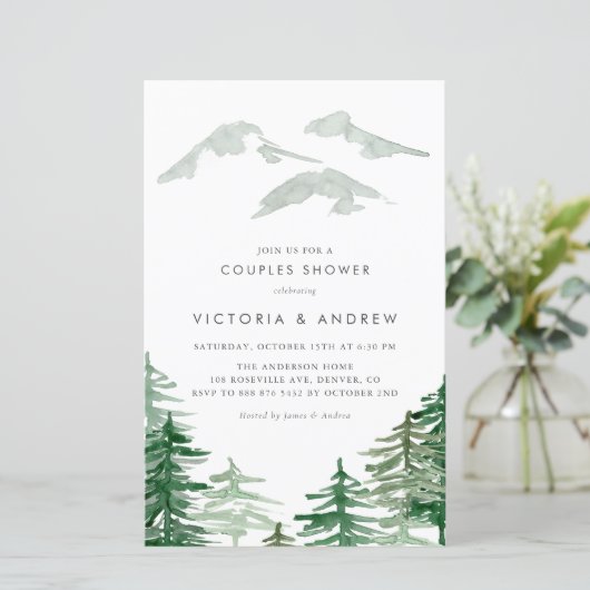 Waterverf Forest Woodland Couples Shower Invite (Staand voorkant)