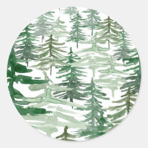 Waterverf Forest Woodland Pattern Envelope Seal Ronde Sticker