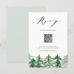 Waterverf Forest Woodland QR Code Huwelijk RSVP Kaartje