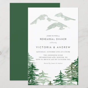 Waterverf Forest Woodland Rehearsal Dinner Invite