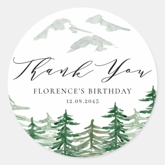 Waterverf Forest Woodland Verjaardag Bedankt Ronde Sticker (Voorkant)