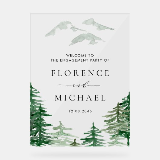 Waterverf Forest Woodland Winter Engagement Party Acryl Bord (Voorkant)