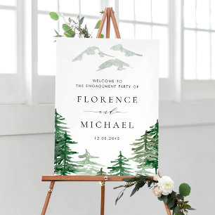 Waterverf Forest Woodland Winter Engagement Party Poster